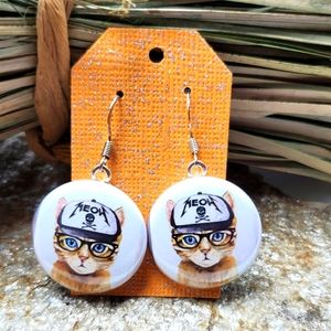 Hipster Cat Earrings Meow Glasses Metallica Cat Lady Souvenir Fashion Costume